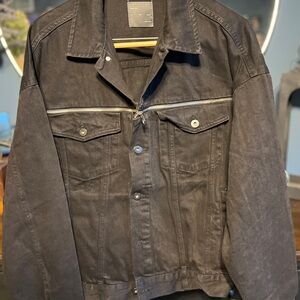 Men's Black Denim Jacket with Silver Accents & Zippers